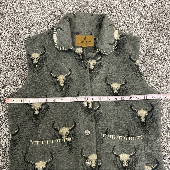 Barn Fly Ranch Collection Made in USA Grey Vest Buffalo Button Up Vest Small - Picture 6 of 7